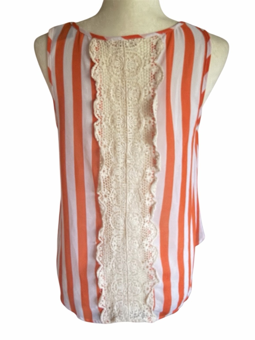 Gianni Bini Coral Orange & White Striped Pleated Front Camisole - Picture 4 of 5